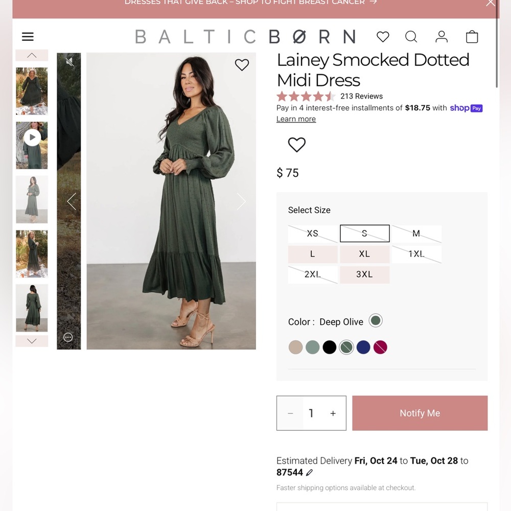 Lainey Smocked Dotted Midi Dress | Deep Olive - S